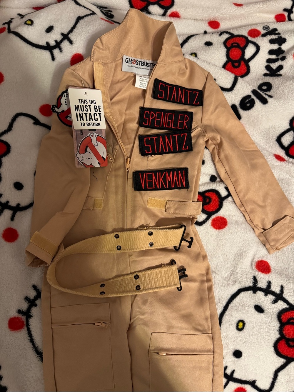 Kids Tan Ghostbusters Costume with Name Patches and Belt